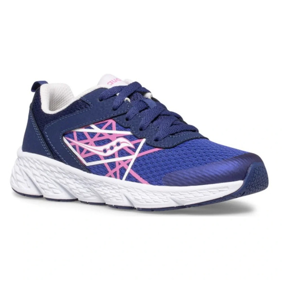 NWOB Saucony Big Kids Wind Lace Up Sneakers in Blue/Pink size 4.5 Wide - Picture 1 of 8